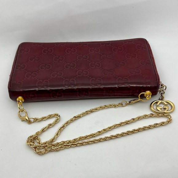 🚫🚫SOLD🚫🚫Custom Gucci Embossed Burgundy Leather Zip Around Wallet on Chain - Picture 4 of 16